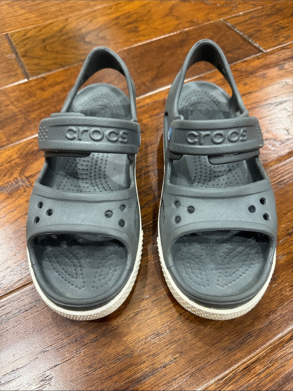 Crocs Crocband Sandals Grey Velcro Size J3 (size 3) Summer Pool Beach Shoes